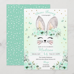 Green Easter Bunny Flower Crown Birthday Invitation