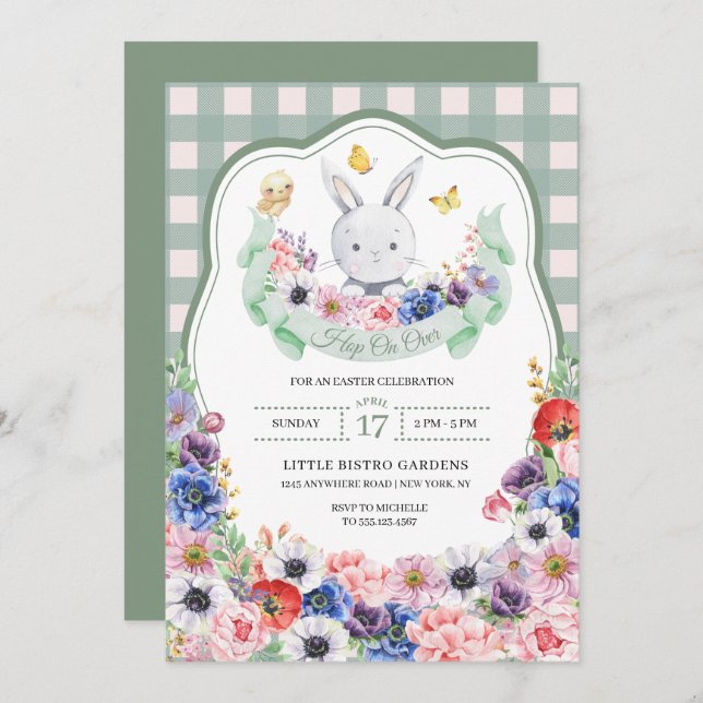 Green Easter Bunny Spring Easter Egg Hunt Invitation (Front/Back)
