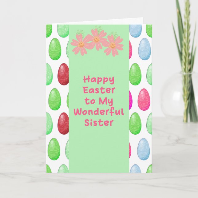 Green Easter Design for Your Sister with Eggs Card (Front)