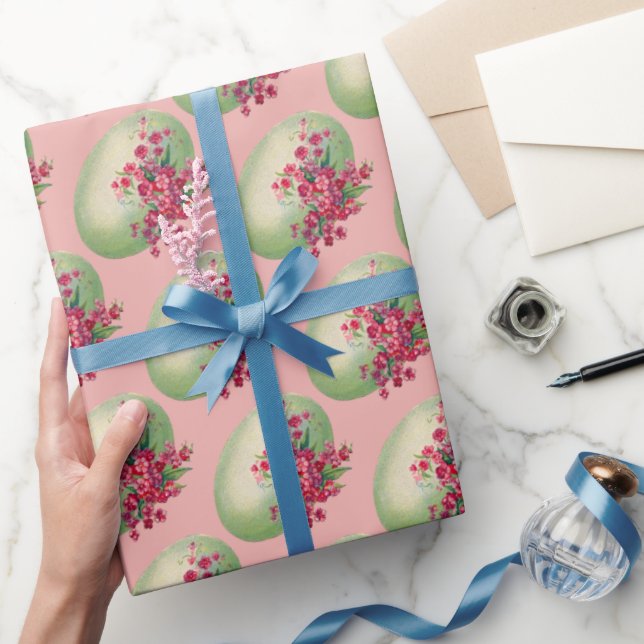 Green Easter Eggs on Pink Wrapping Paper (Gifting)