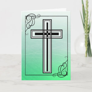 Green Easter Religious Cross and Quote Card