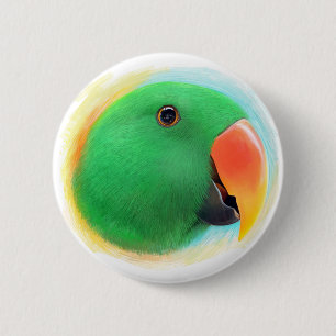Green eclectus parrot realistic painting 6 cm round badge