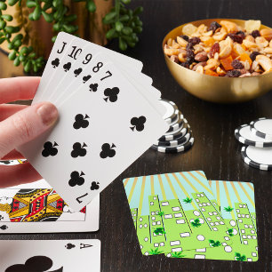 Green Eco City Skyline with Floating Leaves Playing Cards