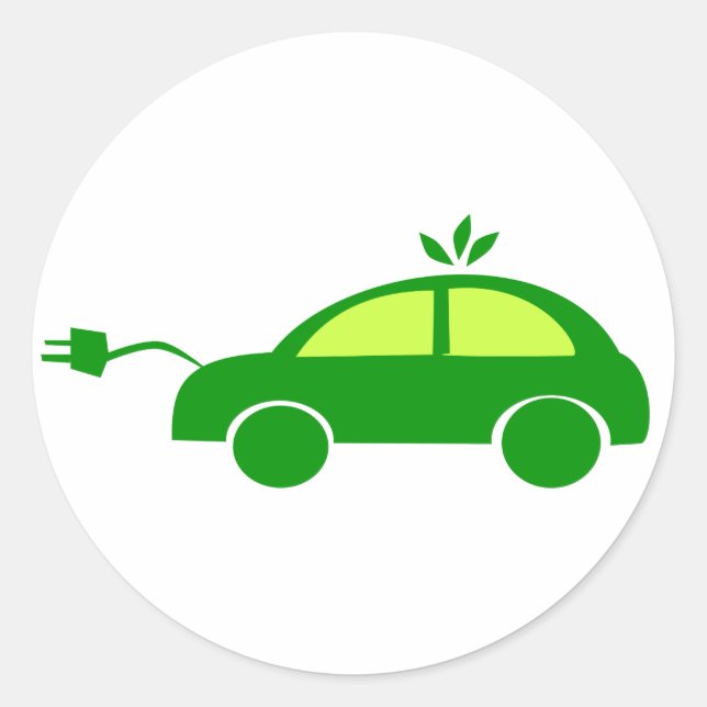 Green Eco Electric Car - Ecology, Enviroment Classic Round Sticker (Front)