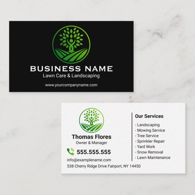 Green Eco-Friendly Landscaping Tree Service Business Card (Front/Back)