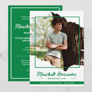 Green Edgy Abstract Torn Photo Graduation Invitation