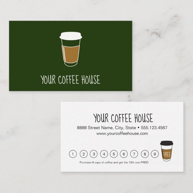 Green Editable Coffee House Stamp loyalty card (Front/Back)