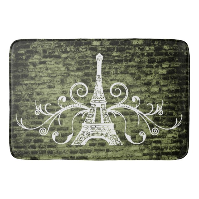 Green Eiffel Towel Grunge Bath Mat (Front)