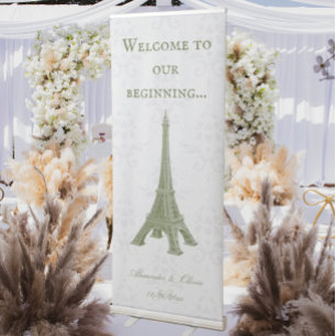 Green Eiffel Tower Damask Wedding Welcome Banner