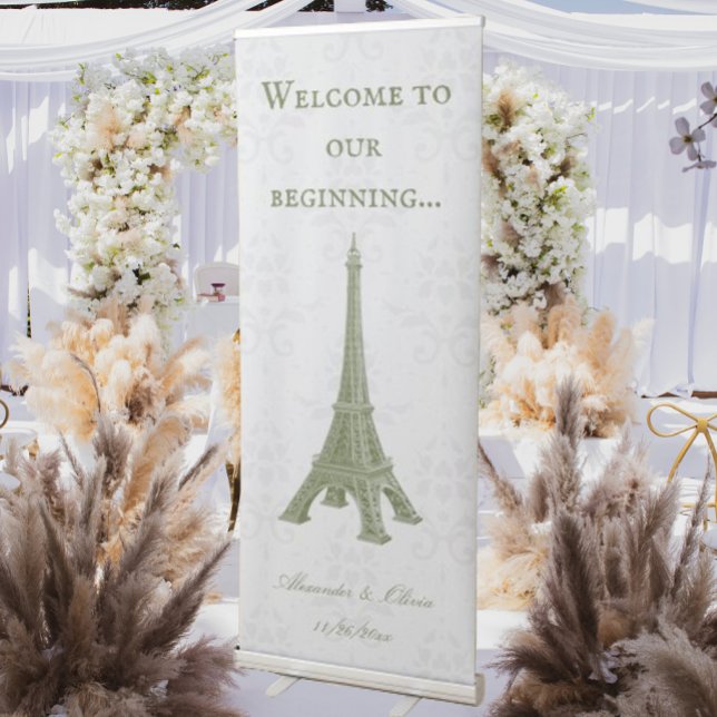 Green Eiffel Tower Damask Wedding Welcome Banner (Green Eiffel Tower Damask Wedding Welcome Banner)