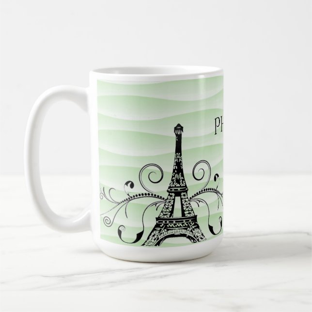 Green Eiffel Tower Flourish Coffee Mug (Left)