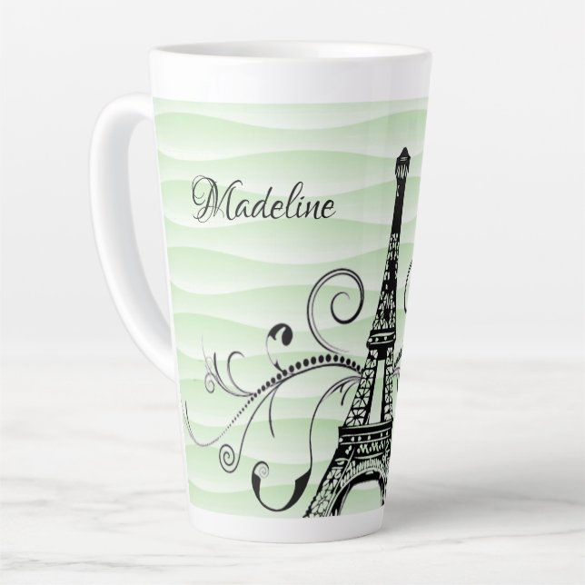 Green Eiffel Tower Flourish Latte Mug (Left Angle)