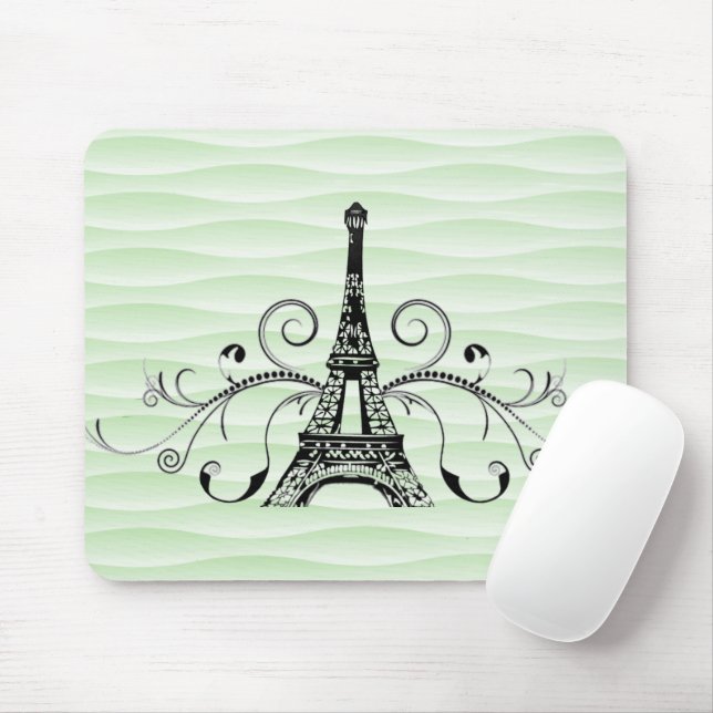 Green Eiffel Tower Flourish Mouse Pad (With Mouse)