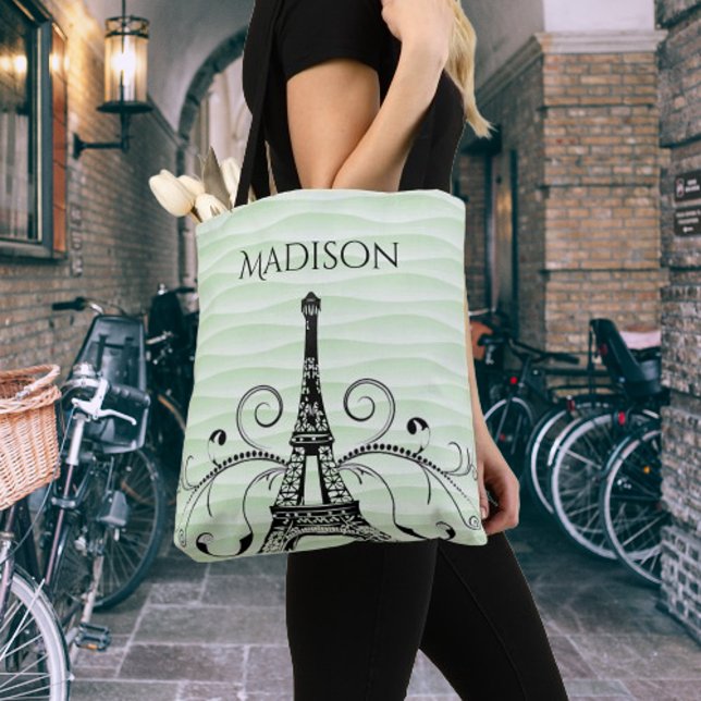 Green Eiffel Tower Flourish Tote Bag (Green Eiffel Tower Flourish Tote Bag)