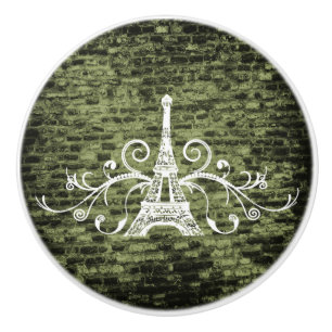 Green Eiffel Tower Grunge Ceramic Pull