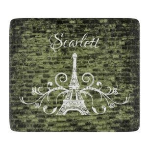 Green Eiffel Tower Grunge Cutting Board
