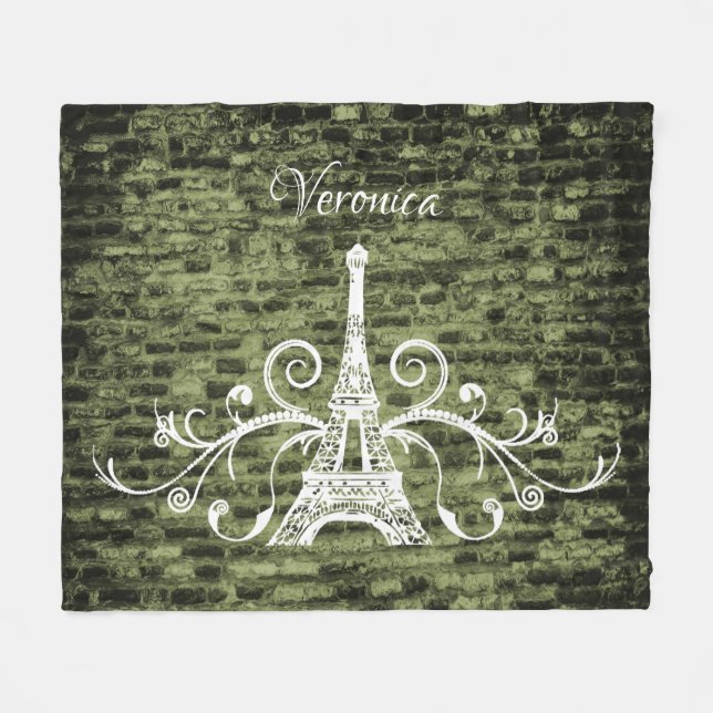 Green Eiffel Tower Grunge Fleece Blanket (Front (Horizontal))