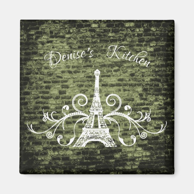 Green Eiffel Tower Grunge Magnet (Front)