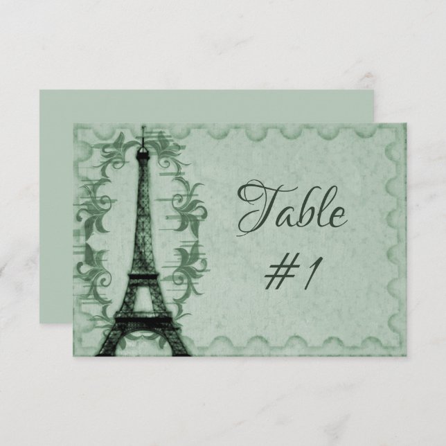 Green Eiffel Tower Reception Table Card (Front/Back)