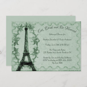 Green Eiffel Tower Rehearsal Dinner Invitation