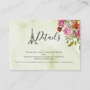 Green Eiffel Tower Watercolor Wedding Details Card