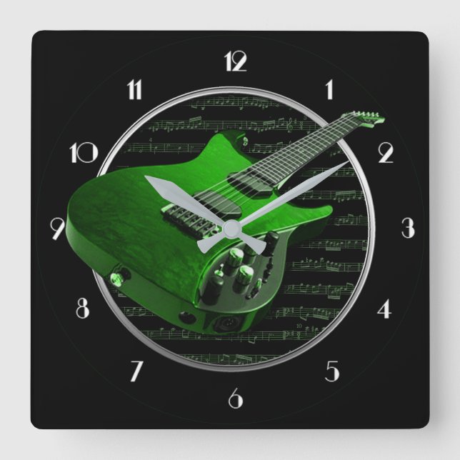 Green Electric Guitar Square Wall Clock (Front)
