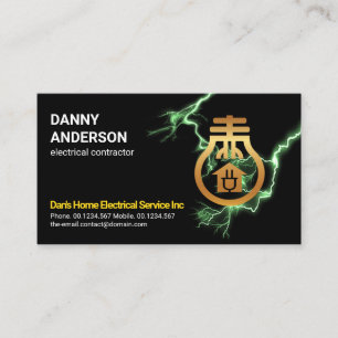 Green Electric Lightning Gold Bulb Electrician Business Card