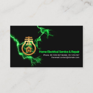 Green Electric Lightning Striking Gold Home Bulb Business Card