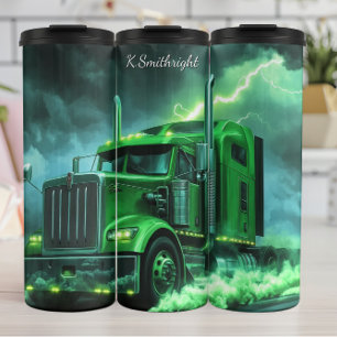 Green Electric Truck Thunderstorm Thermal Tumbler