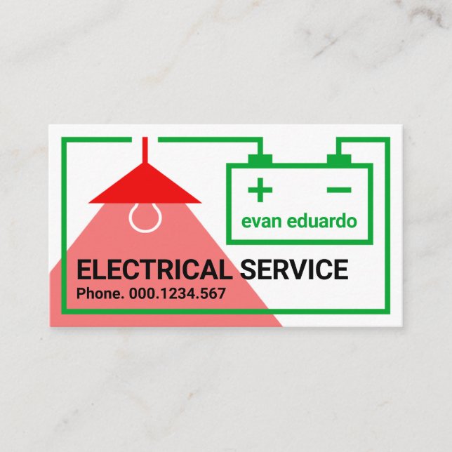 Green Electrical Battery Circuit Bulb Business Card (Front)