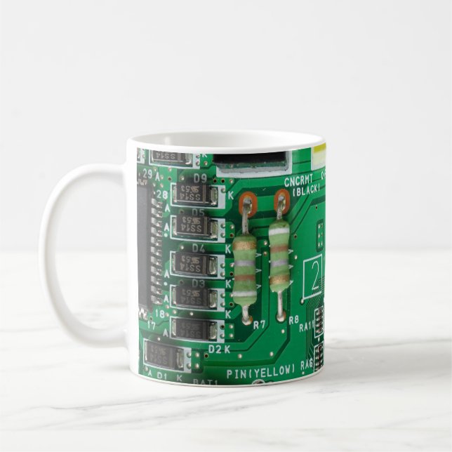 green electronic circuit board computer pattern coffee mug (Left)