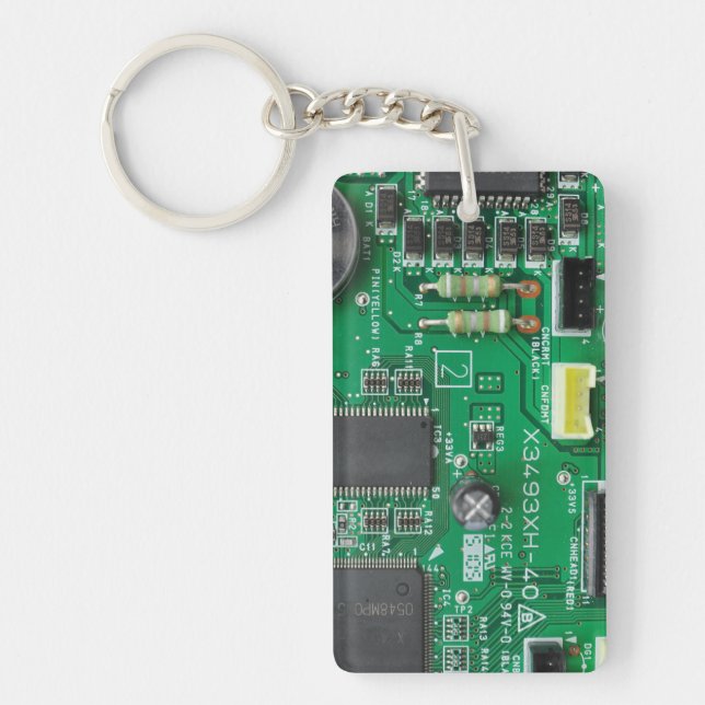 green electronic circuit board computer pattern key ring (Front)