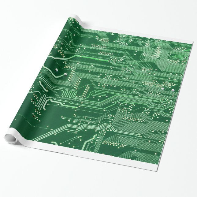 green electronic circuit board computer pattern wrapping paper (Unrolled)
