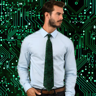 Green Electronic Circuit Board Pattern Neck Tie