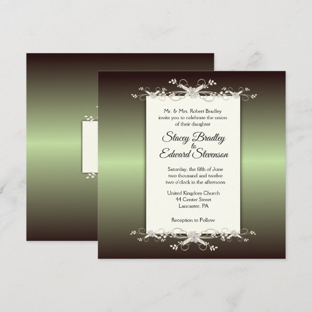 Green Elegance Shine Wedding Invitation (Front/Back)