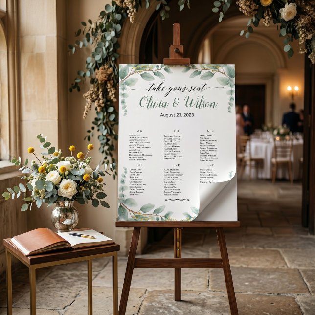 Green Elegant Alphabet Wedding Seating Chart (Green Elegant Alphabet Wedding Seating Chart)