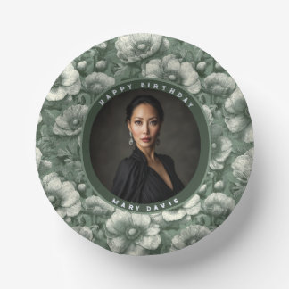 Green Elegant Anemones Women Birthday  For Her Paper Plate
