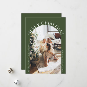 Green Elegant Arch Curve Merry Christmas Photo Holiday Card