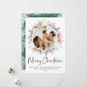 Green Elegant Botanical Wreath Christmas Script Holiday Card