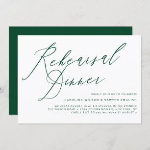 Green Elegant Calligraphy Rehearsal Dinner Invitation