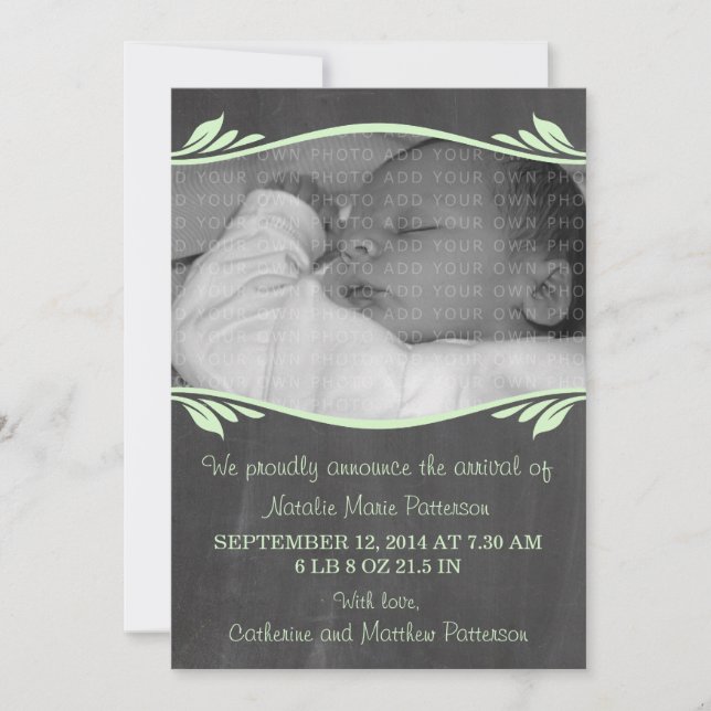 Green Elegant Chalkboard Baby Announcement (Front)