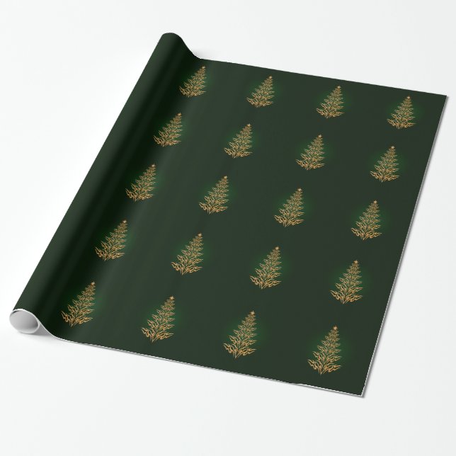 Green Elegant Christmas Tree Wrapping Paper (Unrolled)