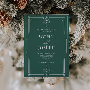 Green   Elegant Classic Holiday Wedding Invitation
