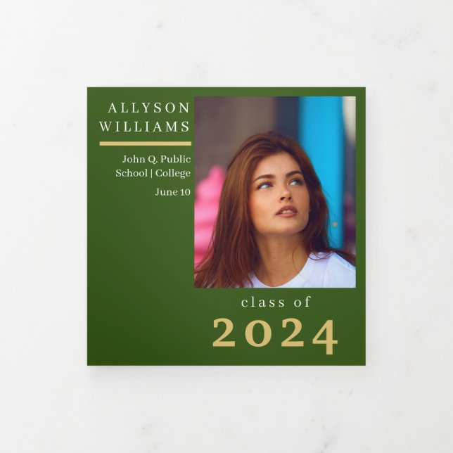 Green Elegant Classy 8 Photo Graduation Tri-Fold Announcement (Cover)