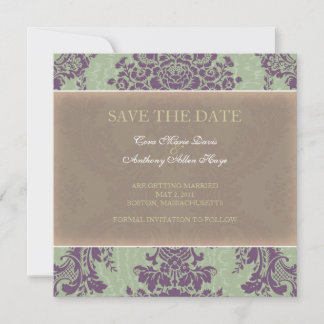 Green Elegant Damask Save the date Announcement
