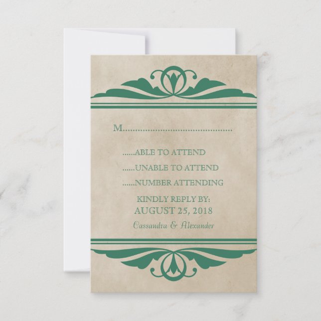 Green Elegant Deco Response Card (Front)