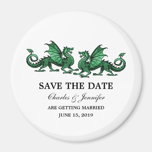 Green Elegant Dragons Save the Date Magnet (Front)