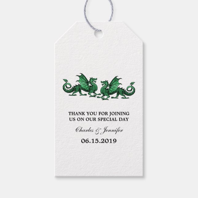 Green Elegant Dragons Wedding Gift Tags (Front)