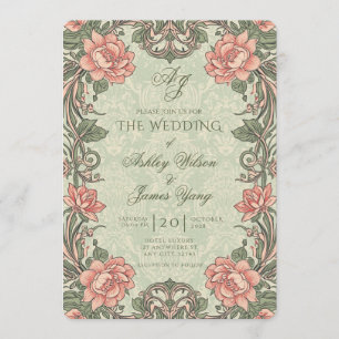 Green Elegant Floral Botanical Wedding Invitation