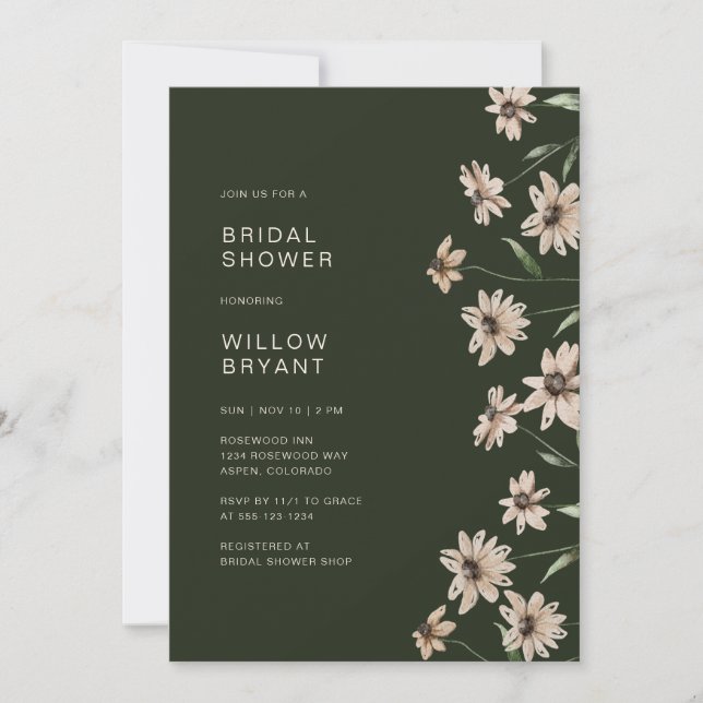 Green Elegant Floral Bridal Shower Invitation (Front)